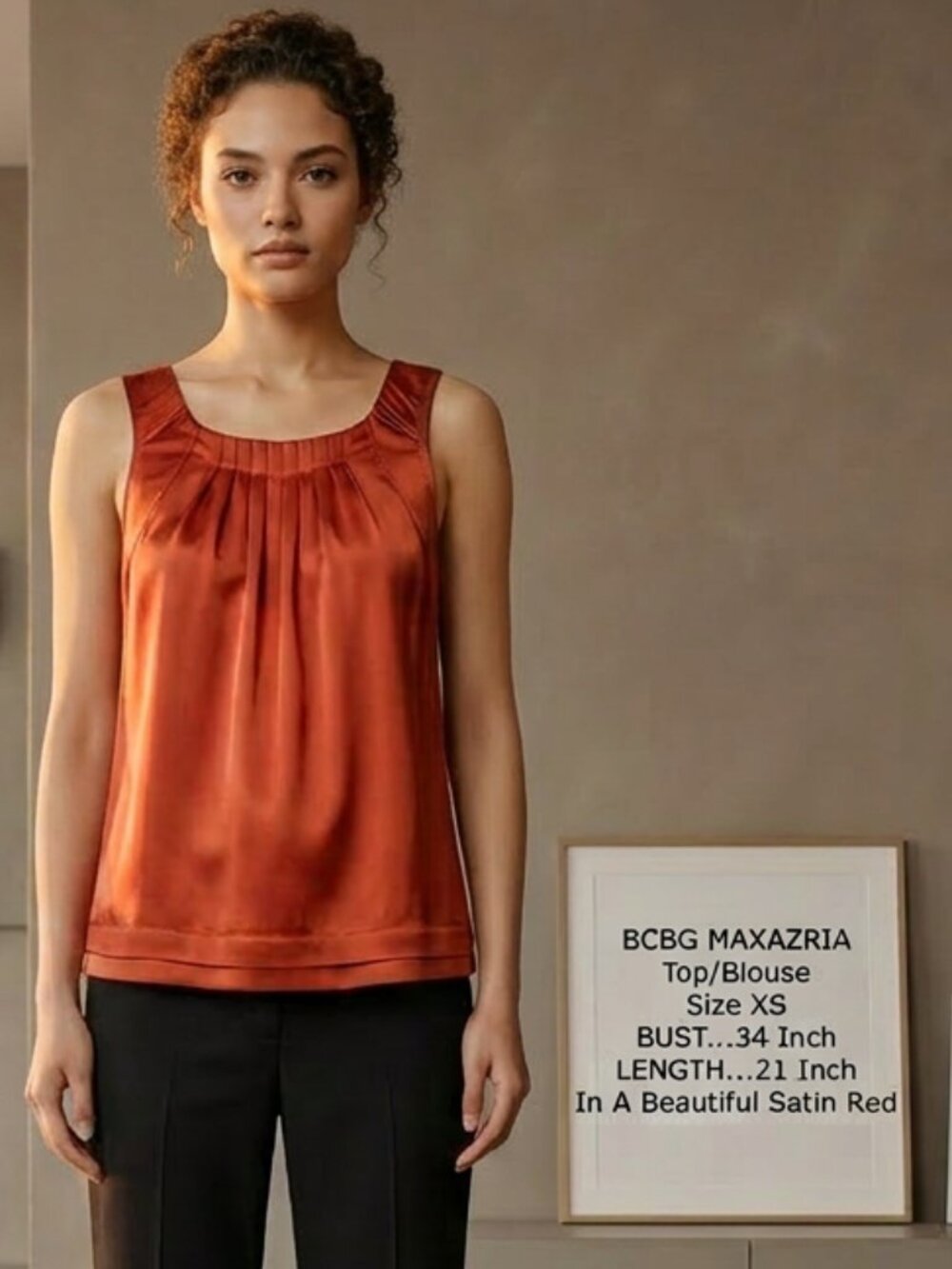 BCBG MAXAZIRA Top Blouse XS Satin Red Pull Over Sleeveless BIN 4